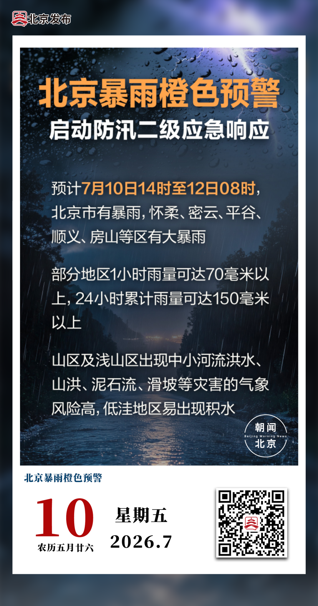 北京暴雨橙色預警來了！這場雨什麼時候開始下？要下多久？市民必看避險重點