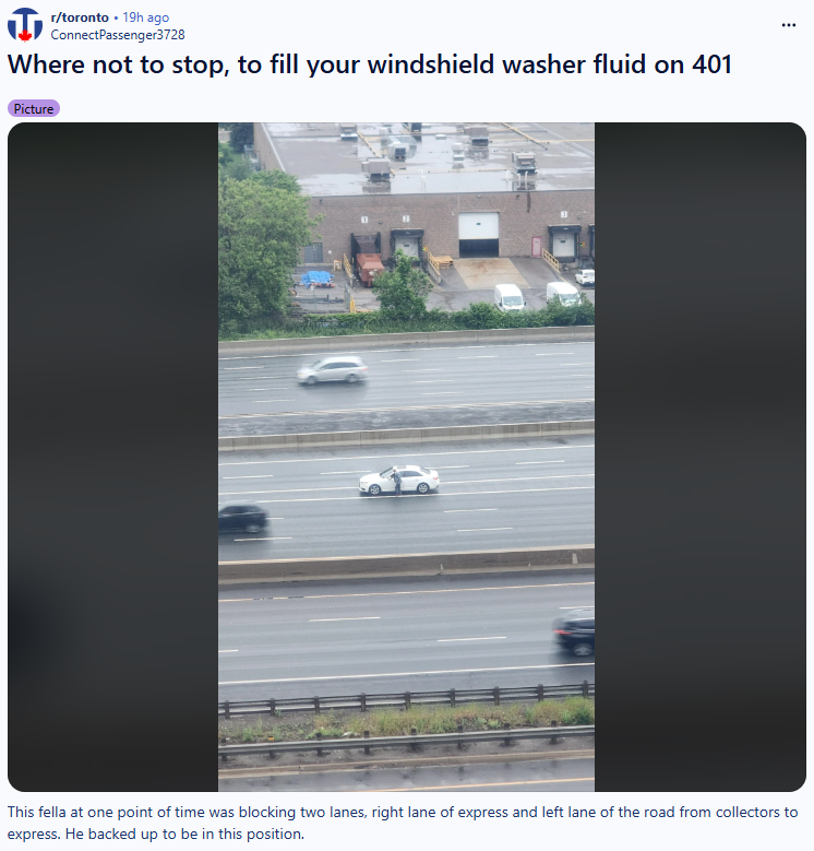 太扯了!多倫多司機401高速路中央停車加玻璃水 網友直接炸鍋 2026必看